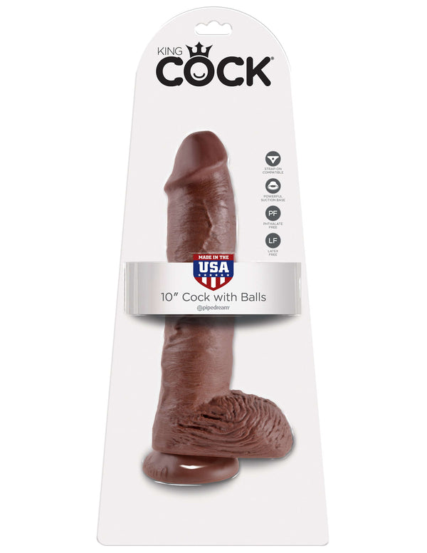 King Cock 10-Inch Brown Dildo with Balls in Packaging