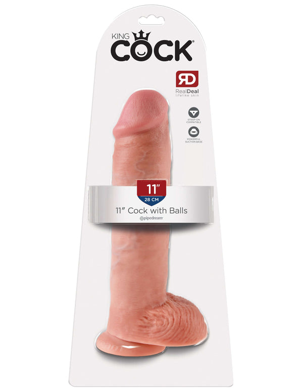 King Cock 11-Inch Realistic Dildo with Balls in packaging for lifelike pleasure
