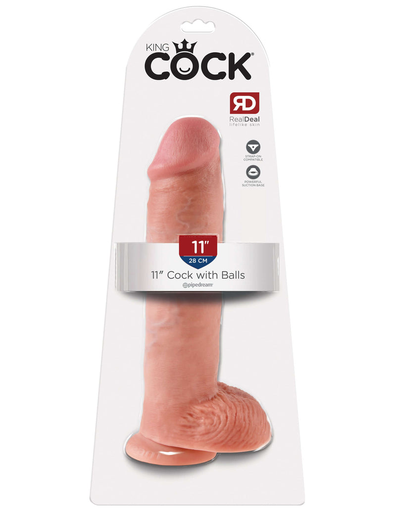 King Cock 11-Inch Realistic Dildo with Balls in packaging for lifelike pleasure