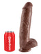 King Cock 11 inches Brown Dildo with Balls next to a can for size comparison