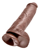 King Cock 11 inches with Balls Brown Dildo Real Deal RD with realistic veins, shaft, and head, featuring a powerful suction cup base