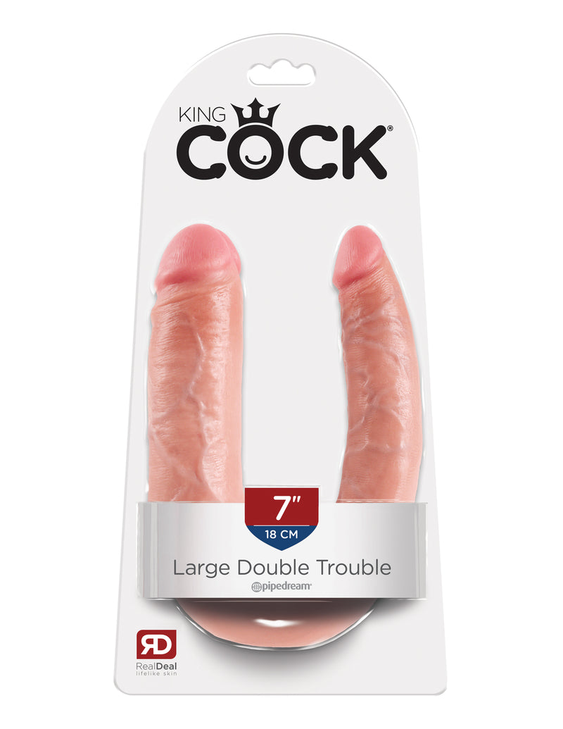 Pipedream Products King Cock U-Shaped Large Double Trouble Flesh Beige Dildo Real Deal RD * at $38.99