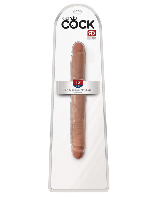 King Cock 12-inch Slim Double Dildo Tan in packaging