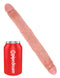 King Cock 12-Inch Slim Double Dildo in Realistic Flesh Beige alongside a red Pipedream soda can for size comparison.
