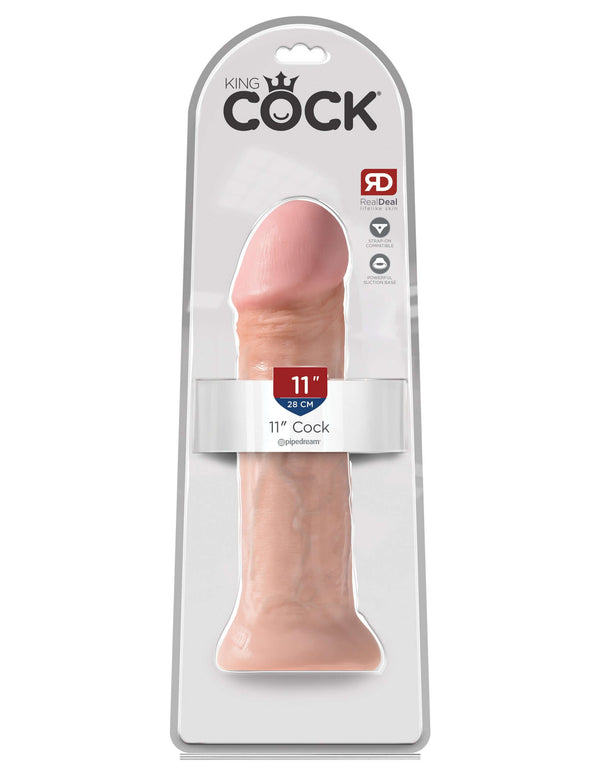 King Cock 11-inch beige dildo with realistic details in packaging from Pipedream Products