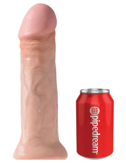 King Cock 11 inches Beige Dildo Realistic Veins with Pipedream Can for Size Comparison