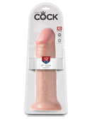 King Cock 12-inch beige dildo by Pipedream Products with realistic veins and powerful suction cup base in packaging.