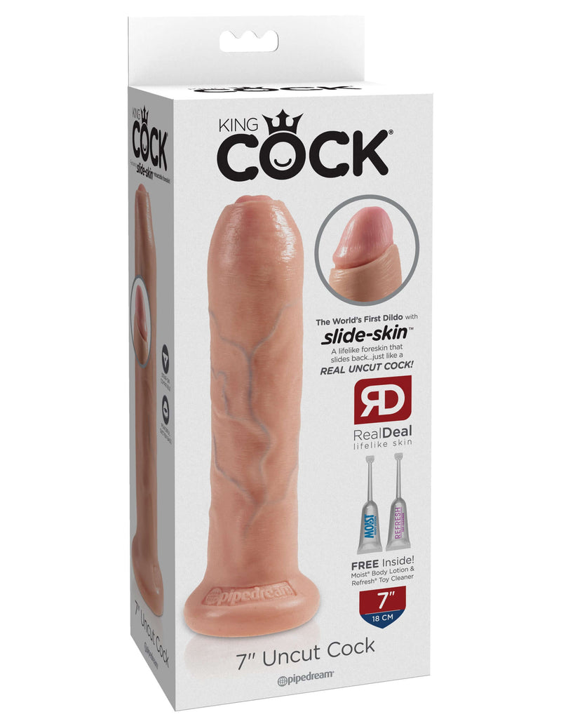 King Cock 7 inches Uncut Dildo with Realistic Movable Foreskin in Packaging