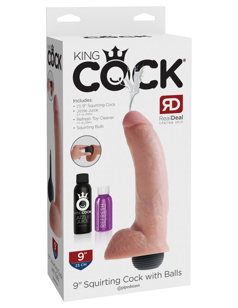 Pipedream Products King Cock 9 inches Squirting Cock with Balls Beige Dildo at $49.99