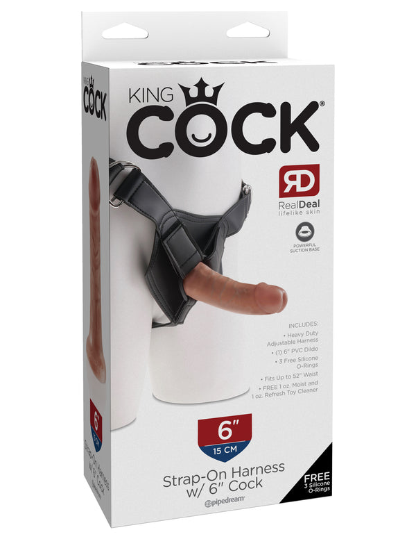 Pipedream Products King Cock Strap On Harness with 6 inches Cock Tan Dildo Real Deal RD at $54.99