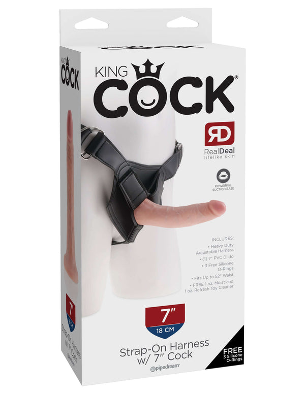 Pipedream Products King Cock Strap-on Harness with 7 inch Realistic Dildo in Flesh color packaging