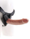 King Cock Strap On Harness with 9-Inch Tan Dildo, realistic design for lifelike pleasure, displayed on a mannequin.