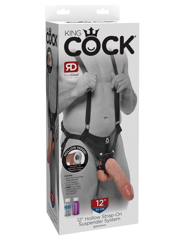 Pipedream Products King Cock 12 inches Hollow Strap On Suspender System Beige Dildo Real Deal RD from Pipedream Products at $94.99