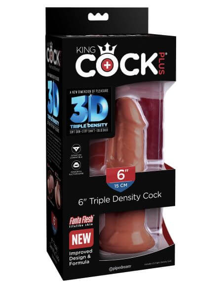 King Cock Plus 6 inches Triple Density Brown Dildo in packaging showcasing Fanta Flesh material and lifelike design.