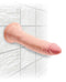 King Cock Triple Density 7-inch beige dildo with suction cup attached to tiled wall showcasing realistic texture and design