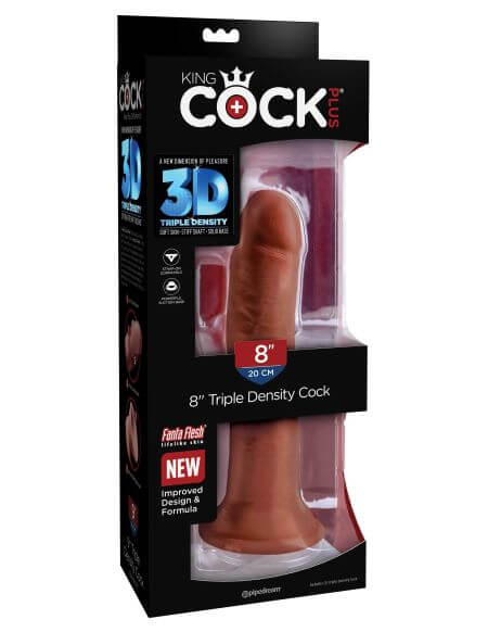 King Cock Triple Density 8-Inch Dark Brown Dildo with Fanta Flesh in packaging