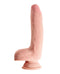 King Cock Triple Density 9-inch beige dildo with balls and suction cup attachment, realistic texture and flexible design.