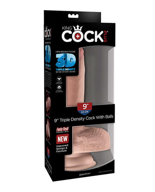 King Cock Triple Density 9 inches Cock with Balls Beige Dildo in packaging