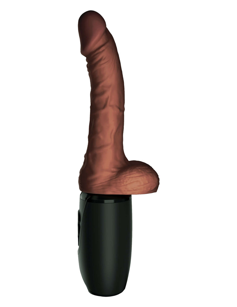 King Cock Plus 7.5 Inch Thrusting Brown Dildo with Balls Warming Vibrating USB Rechargeable