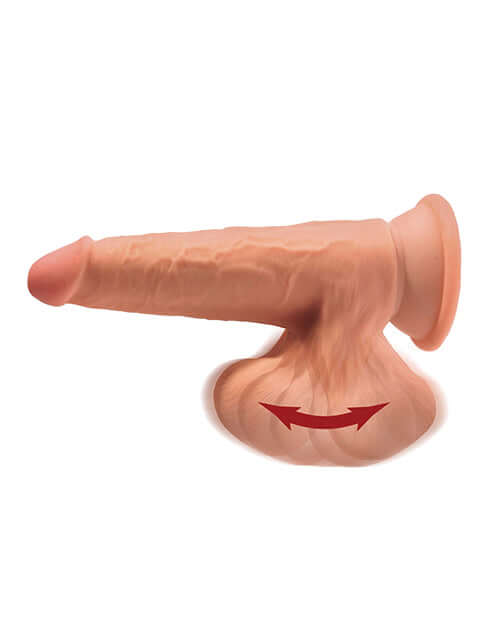 King Cock Plus 7 inches Triple Density Cock with Swinging Balls in tan color made from Fanta Flesh material, realistic design.