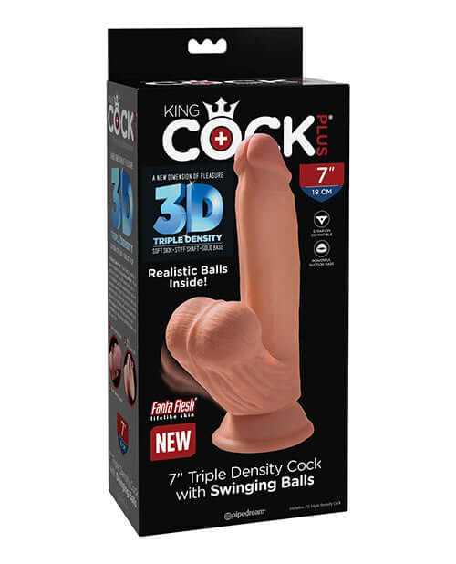 King Cock Plus 7 inch Triple Density Cock with Swinging Balls in packaging