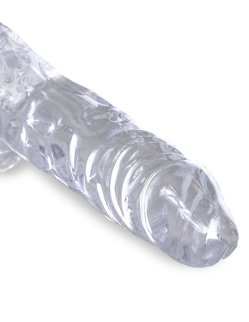 King Cock Clear 4 inches realistic dildo with balls from Pipedream Products, translucent and life-like design for a fulfilling experience.