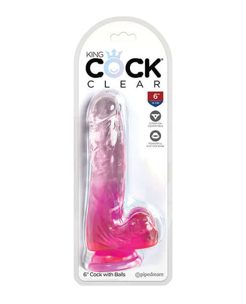 King Cock Clear 6-inch Dildo with Balls in packaging by Pipedream Products