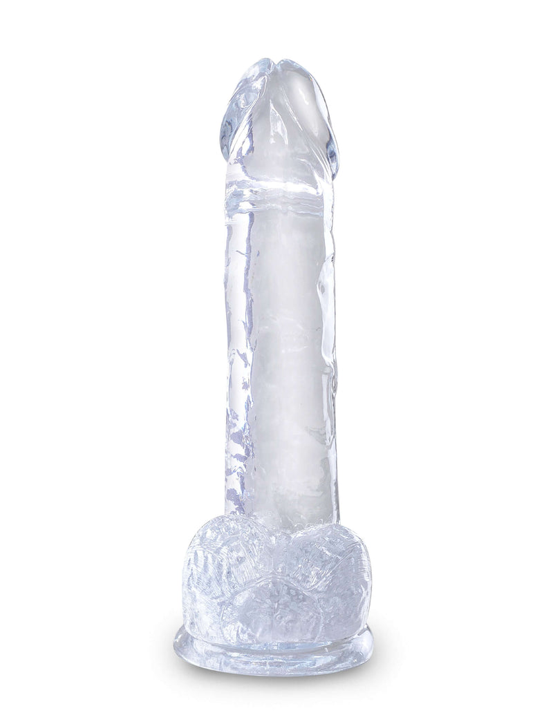 King Cock Clear 7-inch realistic dildo with balls, translucent and flexible design for heightened pleasure from Pipedream Products.