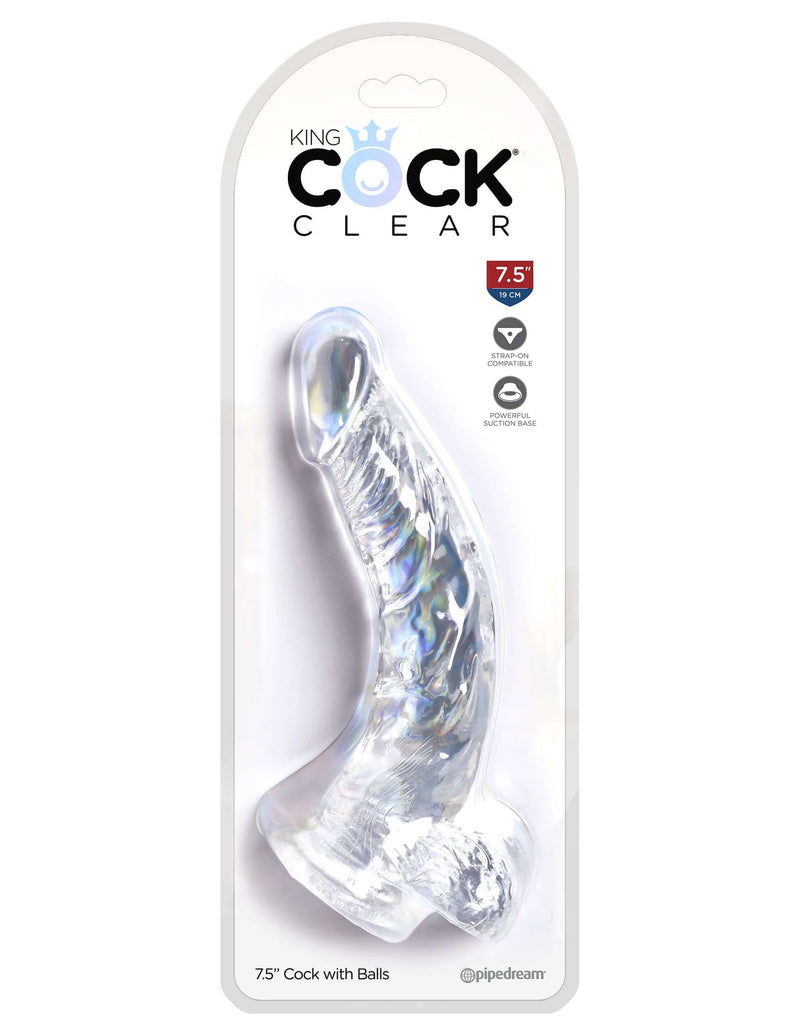 King Cock Clear 7.5-Inch Realistic Dildo with Balls in packaging - Crystal Clear Lifelike Pleasure
