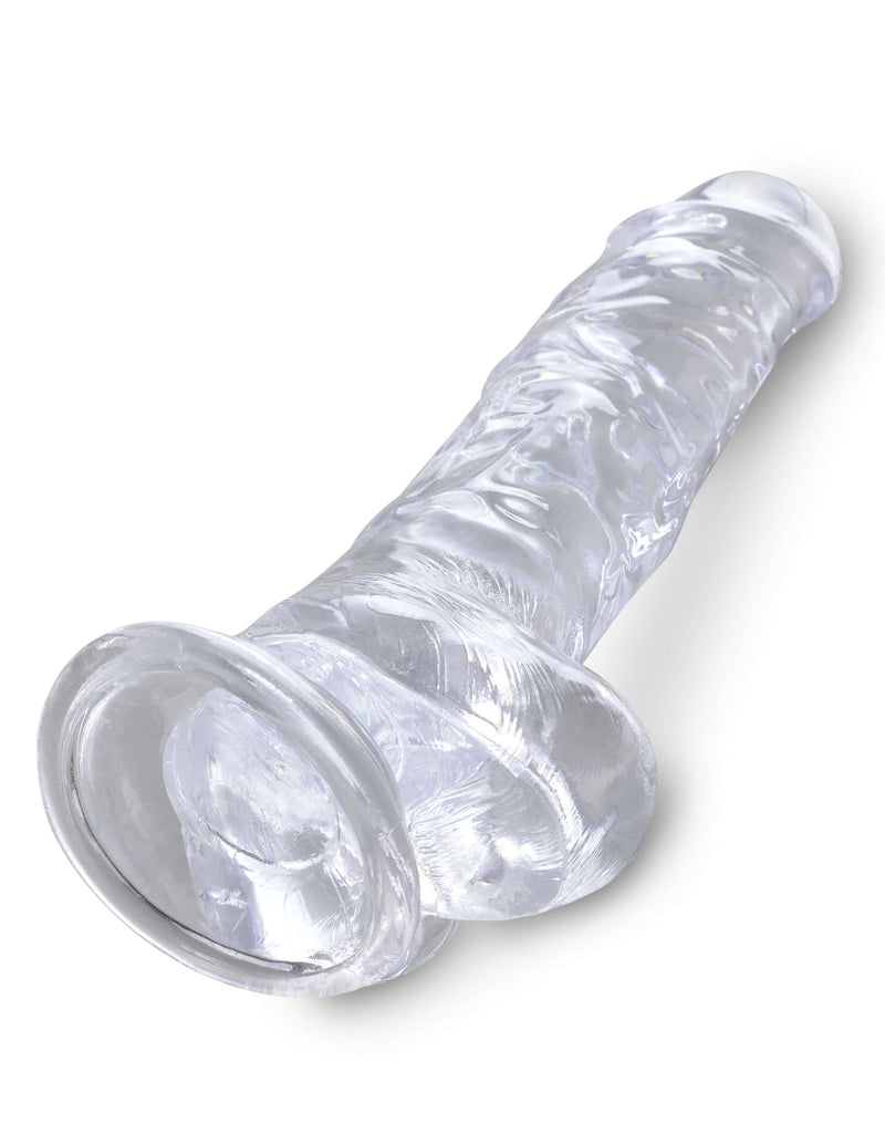 King Cock Clear 8 inches realistic dildo with balls, translucent, life-like design, crafted by Pipedream Products for enhanced pleasure experience.