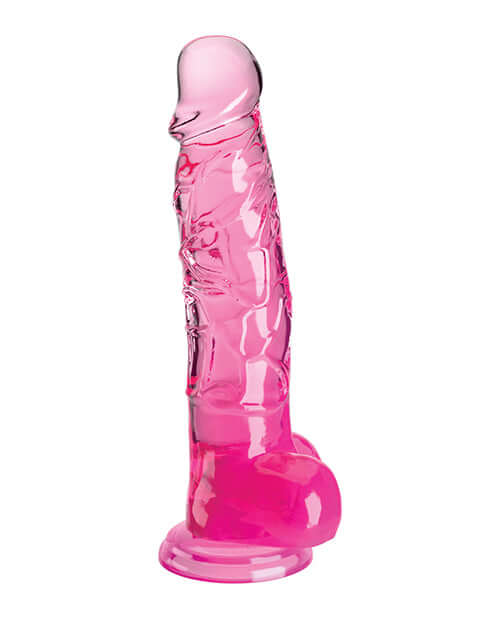 King Cock Clear 8-inch dildo with pink accents by Pipedream Products, lifelike and translucent design.