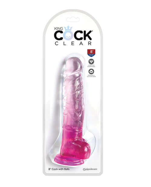 King Cock Clear Dildo with Soft Pink Accents (8 inches) by Pipedream Products in packaging