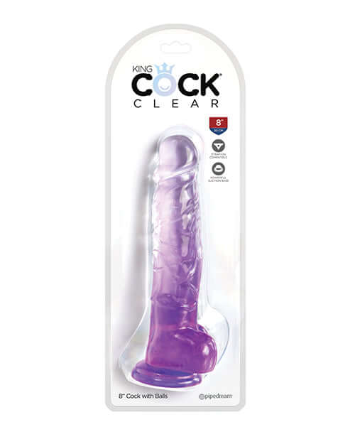 King Cock Clear Purple Dildo 8 Inch with Balls in Packaging