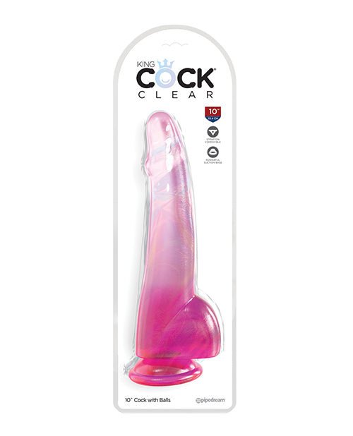 KING COCK CLEAR 10IN W/ BALLS PINK-0