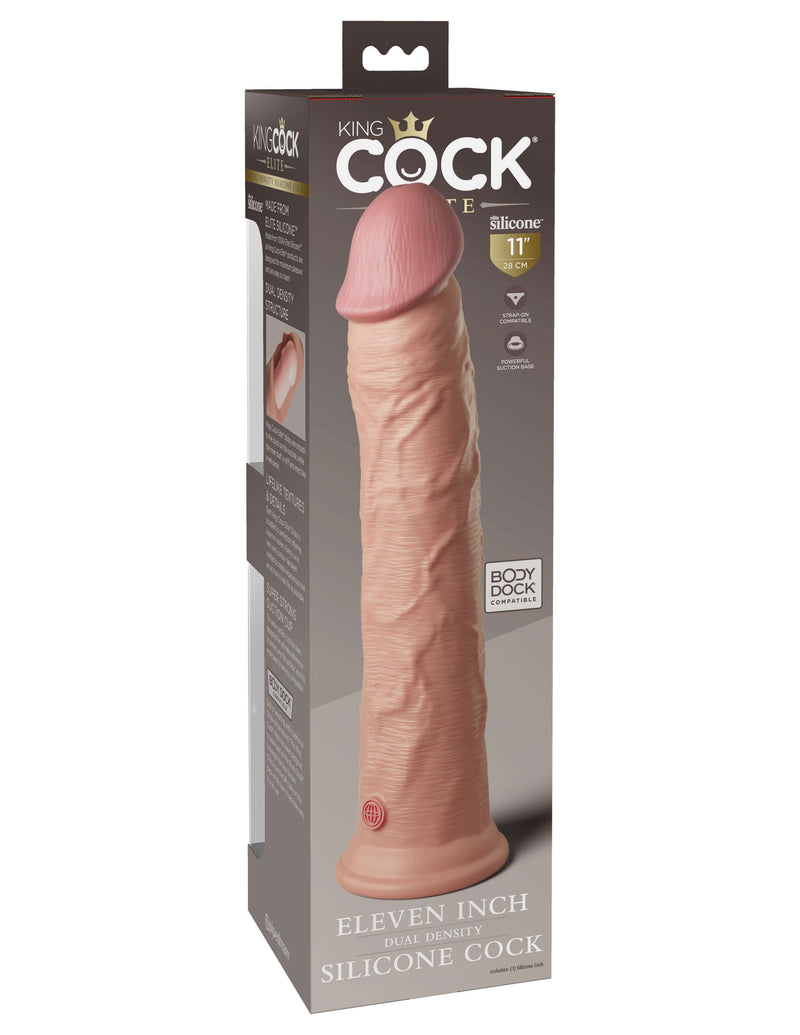 King Cock Elite 11 inch Dual Density Dildo in Light Skin Tone packaging from Pipedream Products.