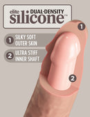 Cross-section of King Cock Elite Dildo showcasing dual density silicone, highlighting silky soft outer skin and ultra stiff inner shaft.