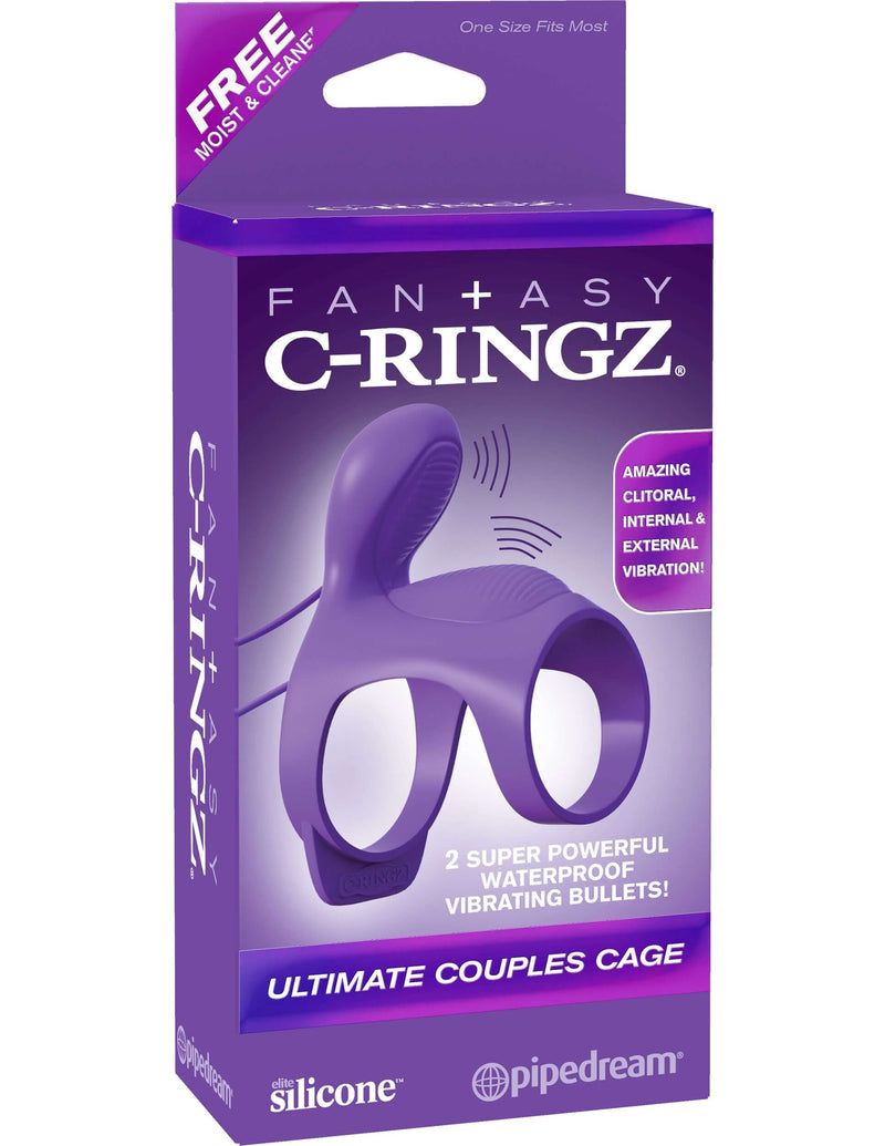Fantasy C-Ringz Ultimate Couples Cage in Passionate Purple for dual clitoral and internal stimulation, boxed and ready for pleasure