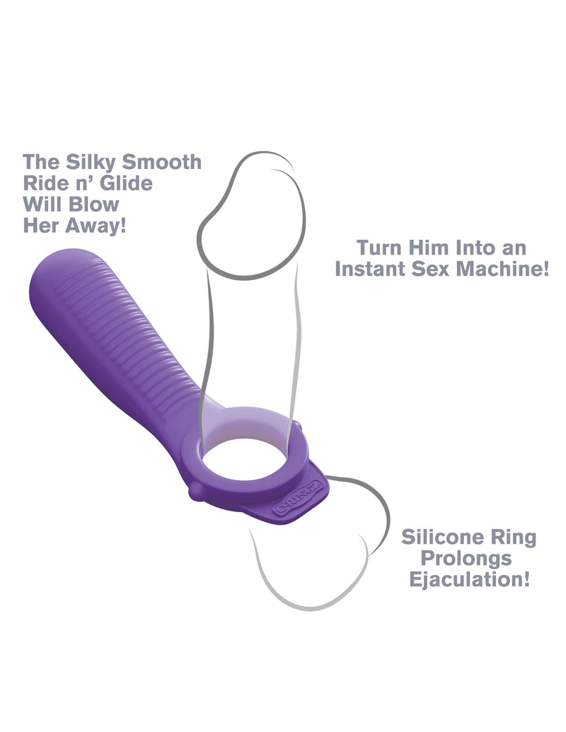 Fantasy C-Ringz Ride N Glide Couples Ring in purple with features: powerful vibrating bullet, silky smooth, prolongs ejaculation.