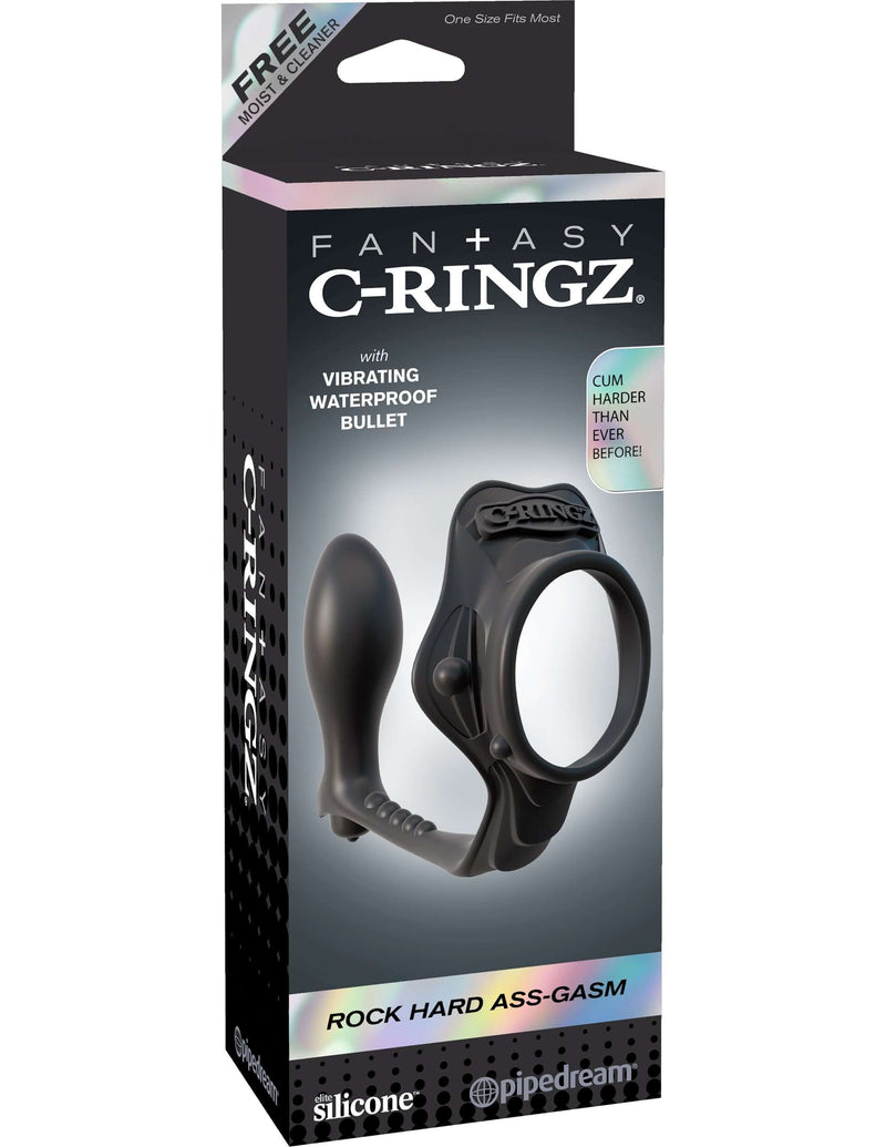 Fantasy C-Ringz Rock Hard Ass Gasm Black, vibrating waterproof bullet, silicone performance ring for explosive ejaculations