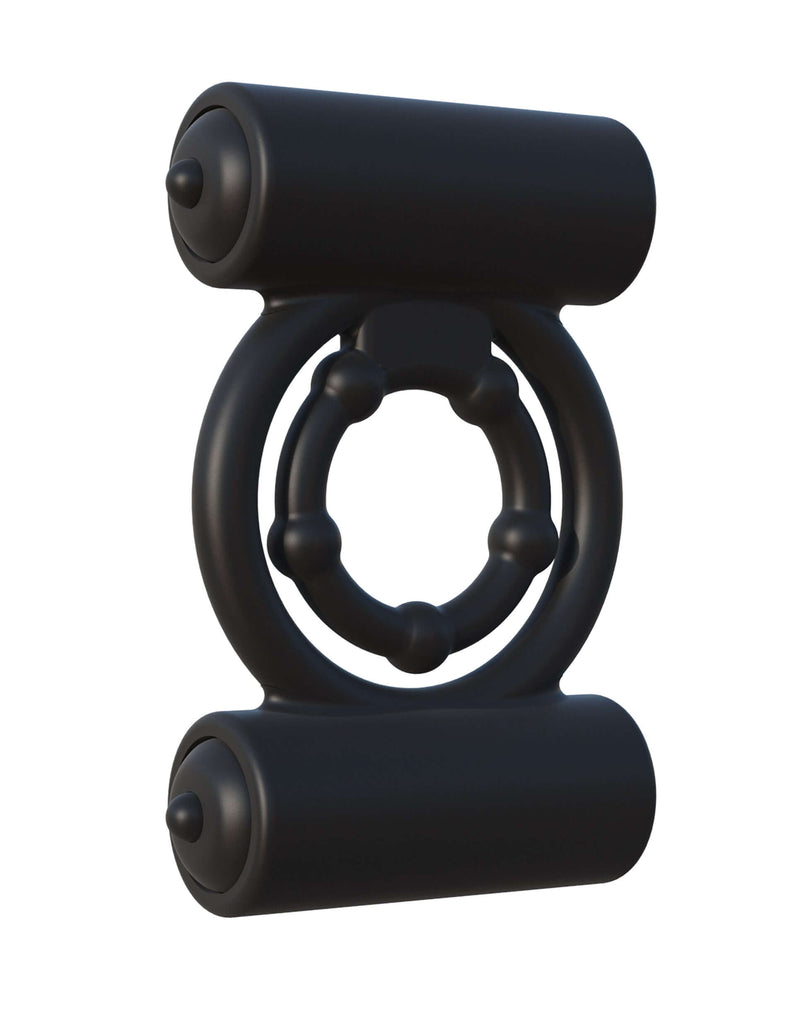 Fantasy C-Ringz Extreme Double Trouble Black dual-action stamina ring with two vibrating bullets for enhanced pleasure and performance