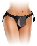 King Cock Elite Comfy Body Dock Strap On Harness with adjustable nylon straps, shown on a model's waist.