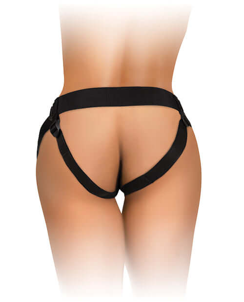 King Cock Elite Comfy Body Dock Strap On Harness with adjustable nylon straps for secure fit, back view, by Pipedream Products.