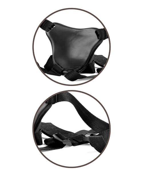 Close-up of King Cock Elite Comfy Body Dock Strap On Harness with adjustable nylon straps and suction dock.