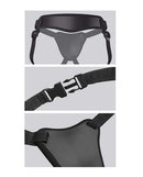 Body Dock Elite Dock silicone strap-on system with patented suction design, showcasing adjustable straps and secure buckles for a perfect fit.