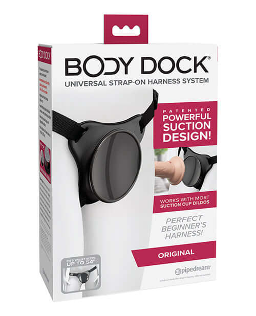 Body Dock Original Universal Strap-On Harness System with patented suction design packaging