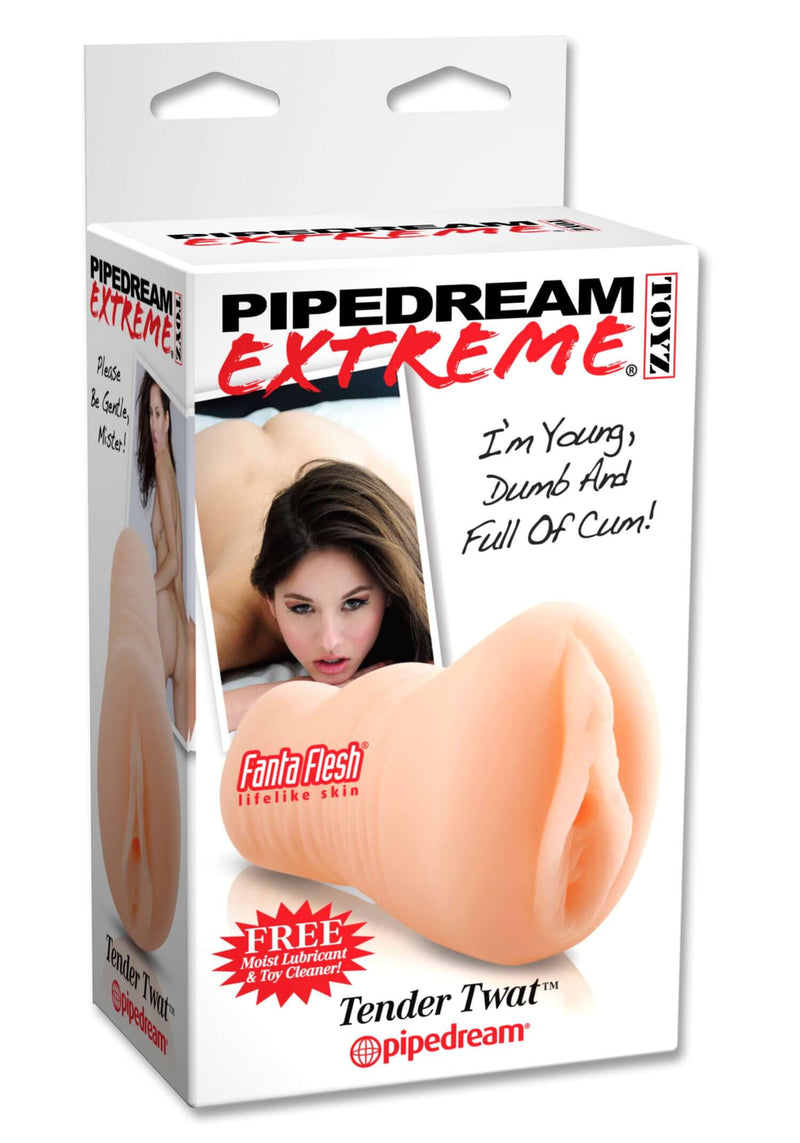 Pipedream Extreme Toyz Tender Twat packaging showing lifelike Fanta Flesh toy for realistic pleasure experience.