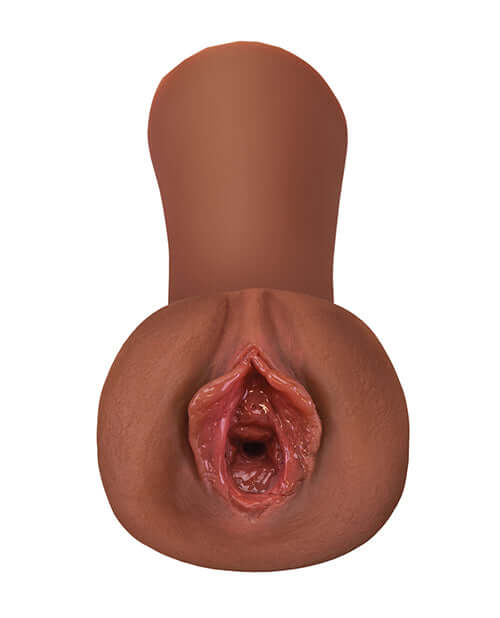 PDX Extreme Wet Pussies Juicy Snatch Stroker in dark skin tone brown self-lubricating with Fanta Flesh material for lifelike sensation