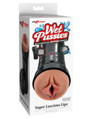 PDX Extreme Wet Pussies Super Luscious Lips Brown Stroker in original packaging, featuring self-lubricating technology from Pipedream Products.