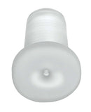 PDX Extreme Wet Stroker Frosted Clear Masturbator, self-lubricating with water, top view of pleasure sleeve for ultimate experience