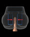 Diagram showcasing internal mechanisms and motor positions of PDX Elite Milk Me Silly Mega Masturbator Brown with a focus on gyration and vibration.